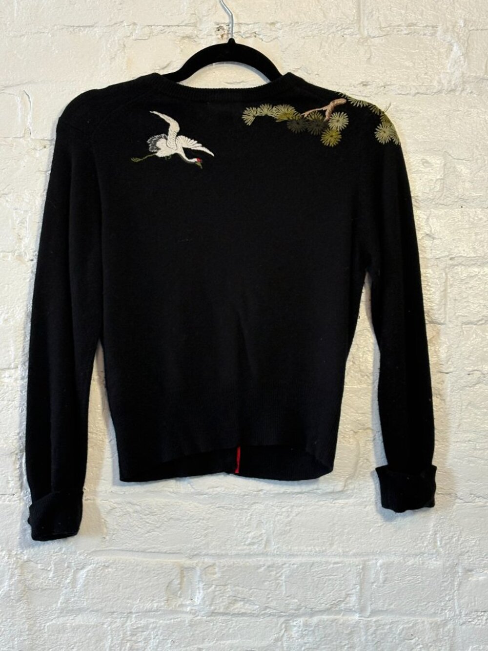 Vintage Retro Lucky Brand Angora Blend Cardigan with Crane and Bonsai Embroidery - Picture 3 of 7